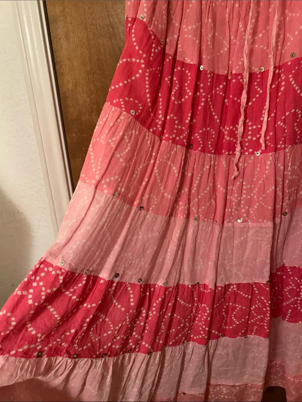 Tiered Pink Bandana-Print Maxi Skirt. L